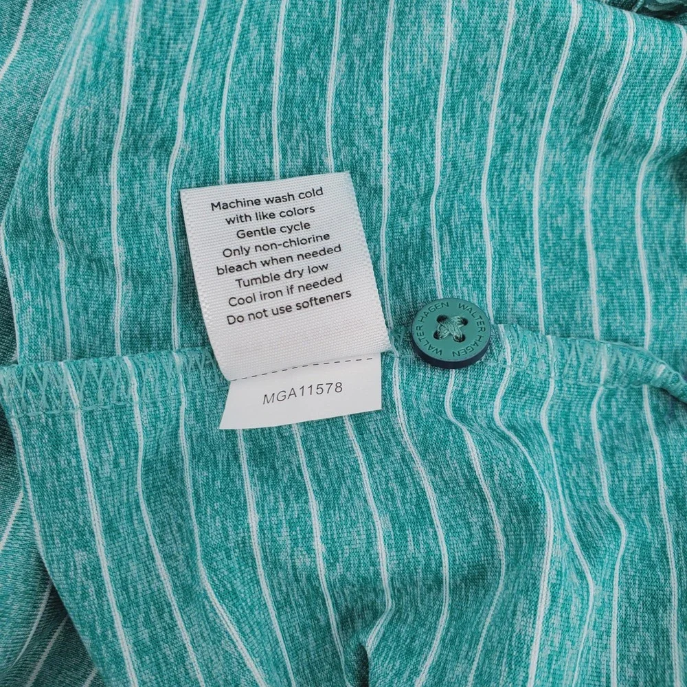 Walter Hagen Mens Large Classic Stripe Polo Shirt Performance 11 Teal White Golf